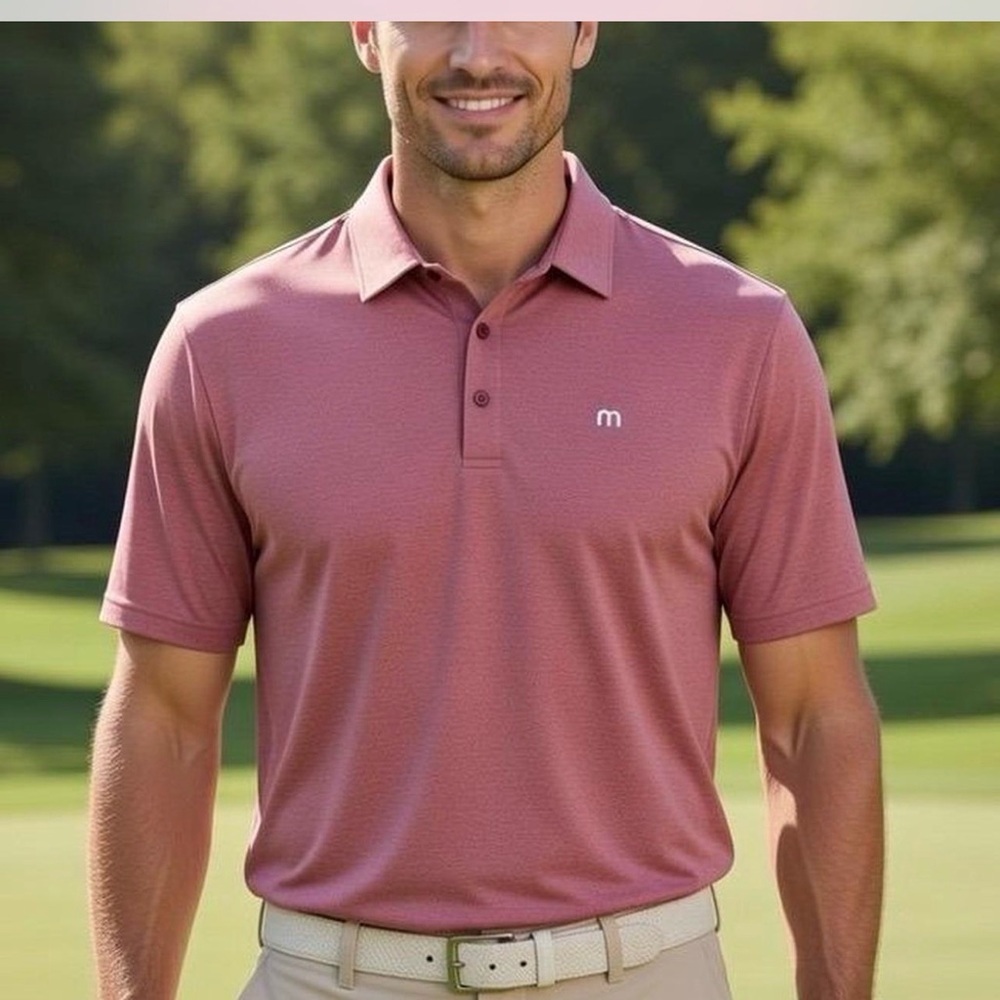 Travis Mathew The Zinna Golf Polo Men's Medium Heather Cardinal Short Sleeve